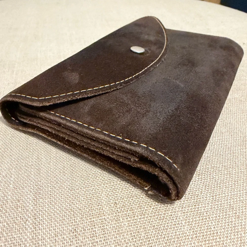 Men's Vintage Dark Brown Tri-fold Suede Leather Wallet